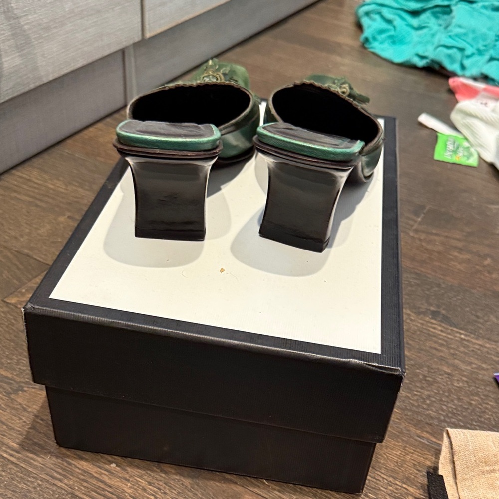 Prada Green Tassel Leather Mules - Picture 3 of 7